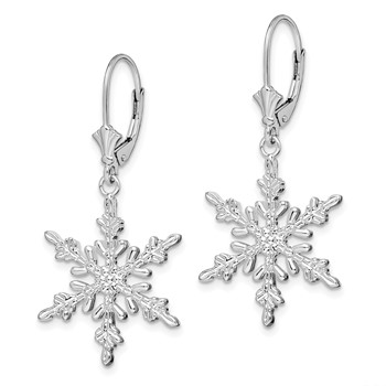 De-Ani Sterling Silver Rhodium-Plated Polished Snowflake Leverback Earrings — alternate view