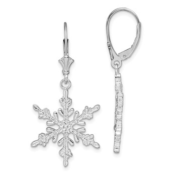 De-Ani Sterling Silver Rhodium-Plated Polished Snowflake Leverback Earrings