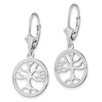 De-Ani Sterling Silver Rhodium-plated Polished Tree of Life in Circle Leverback Earrings — alternate view