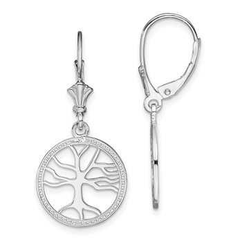 De-Ani Sterling Silver Rhodium-plated Polished Tree of Life in Circle Leverback Earrings