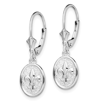 De-Ani Sterling Silver Rhodium-Plated Textured Fleur de Lis Leverback Dangle Earrings — alternate view