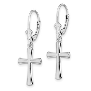 De-Ani Sterling Silver Rhodium-Plated Polished Beveled Latin Cross Leverback Earrings — alternate view