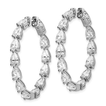 Sterling Shimmer Sterling Silver Rhodium-plated 24 Stone Pear Shaped CZ Fancy In and Out Oval Hinged Hoop Earrings — alternate view