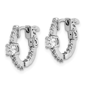 Sterling Shimmer Sterling Silver Rhodium-plated 22 Stone CZ In and Out Round Hinged Hoop Earrings — alternate view