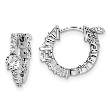 Sterling Shimmer Sterling Silver Rhodium-plated 22 Stone CZ In and Out Round Hinged Hoop Earrings