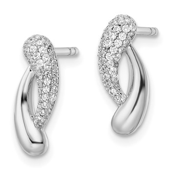 Sterling Silver Rhodium-plated Polished CZ Post Earrings — alternate view