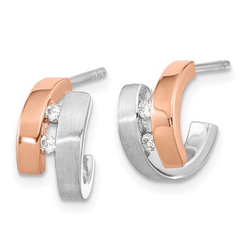 Sterling Silver Rhodium-plated Rose Gold-plated Diamond Hoop Post Earrings — alternate view