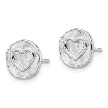 Sterling Silver Rhodium-plated Heart in Satin Circle Post Earrings — alternate view