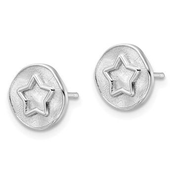 Sterling Silver Rhodium-plated Star in Satin Circle Post Earrings — alternate view