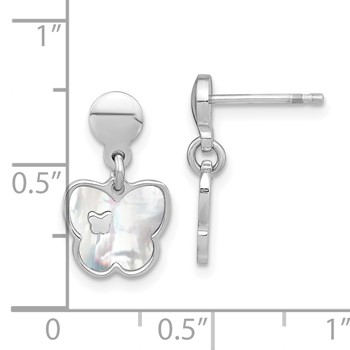 Sterling Silver Rhodium-plated Mother of Pearl Butterfly Dangle Earrings — alternate view