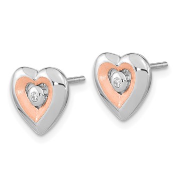 Sterling Silver RH-plated & Rose Gold-plated Diamond Heart Post Earrings — alternate view