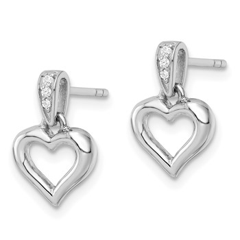 Sterling Silver RH Polished CZ Heart Post Dangle Earrings — alternate view