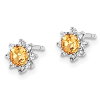 Sterling Silver RH .5CI Citrine & .1WT White Topaz Post Earrings — alternate view
