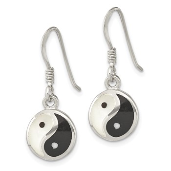 Sterling Silver Rhod-pltd MOP/Black Resin Yin Yang Dangle Earrings — alternate view