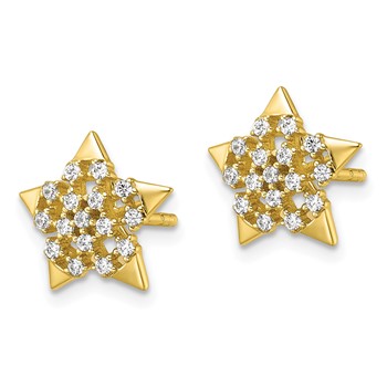 Sterling Silver CZ Gold-tone Star Post Earrings — alternate view