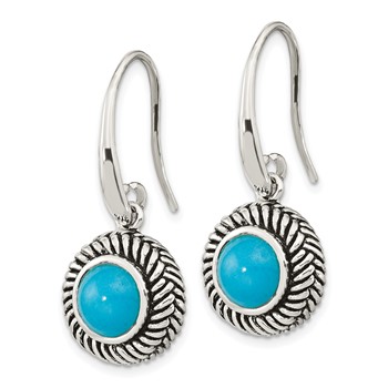 Sterling Silver Polished & Antiqued Imitation Turquoise Dangle Earrings — alternate view