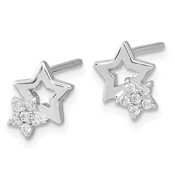Sterling Silver Rhodium-plated CZ Star Post Earrings — alternate view