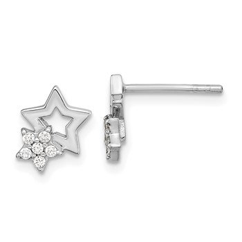 Sterling Silver Rhodium-plated CZ Star Post Earrings