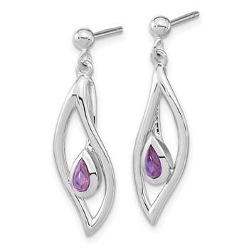 Sterling Silver Rh-plated Amethyst Dangle Post Earrings — alternate view