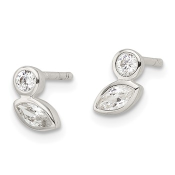 Sterling Silver Polished CZ Post Earrings — alternate view