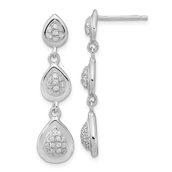 Pure Fire Sterling Silver Rhod-plated CZ Teardrop Post Dangle Earrings
