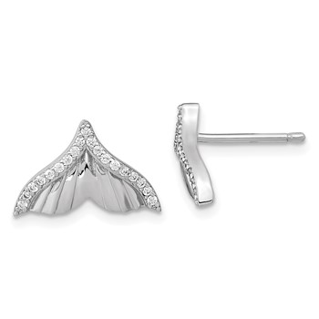 Pure Fire Sterling Silver Rhod-plated CZ Textured Tail Post Earrings