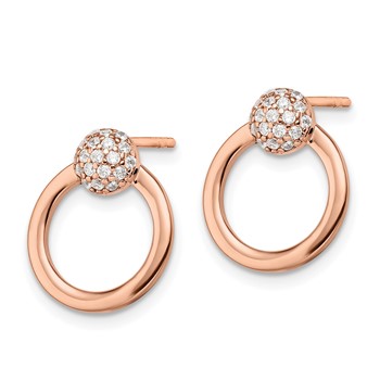 Sterling Silver & Rose Gold-plated CZ Circle Post Earrings — alternate view