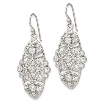 Sterling Silver Polished Fancy CZ Dangle Shephard Hook Earrings — alternate view