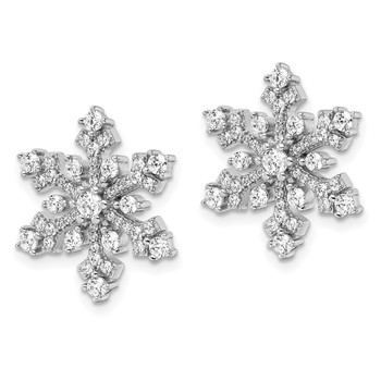Sterling Silver Rhodium-plated CZ Snowflake Post Earrings — alternate view