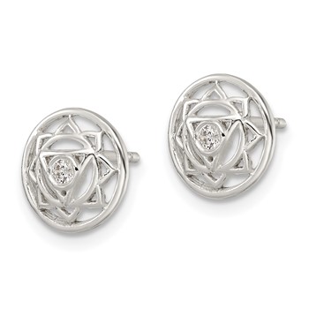 Sterling Silver CZ Solar Chakra w/Triangle Center Post Earrings — alternate view