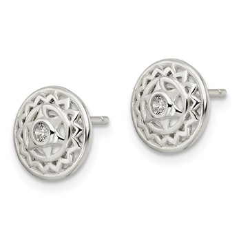 Sterling Silver CZ Heart Chakra Filigree Post Earrings — alternate view