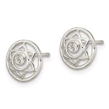 Sterling Silver CZ Lotus Chakra Filigree Post Earrings — alternate view