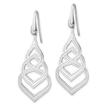 Sterling Silver Rhod. Polished Grooved Fancy Drop Dangle Earrings — alternate view