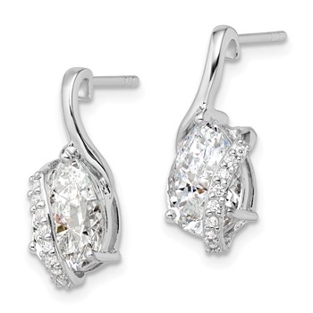 Sterling Silver Rhodium-plated Overlap Teardrop CZ Post Earrings — alternate view