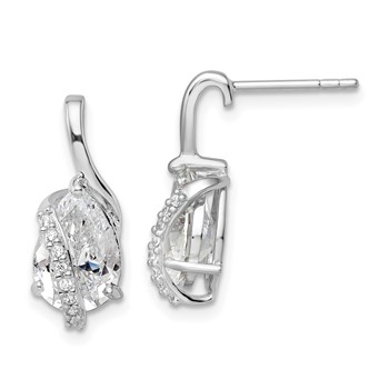 Sterling Silver Rhodium-plated Overlap Teardrop CZ Post Earrings