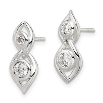 Sterling Silver Polished CZ Post Dangle Earrings — alternate view