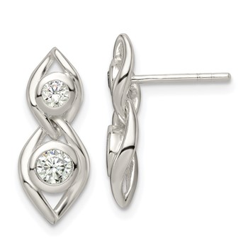 Sterling Silver Polished CZ Post Dangle Earrings
