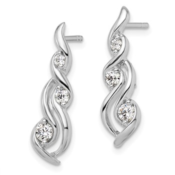Sterling Silver Rhodium-plated Twist CZ Post Dangle Earrings — alternate view