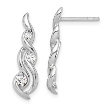 Sterling Silver Rhodium-plated Twist CZ Post Dangle Earrings