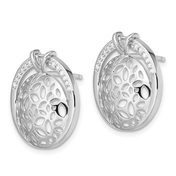 Sterling Silver Rhodium-plated Cut Out CZ Circle Earrings — alternate view