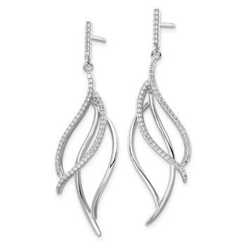 Sterling Silver Rhodium-plated CZ Dangle Leaf Earrings — alternate view