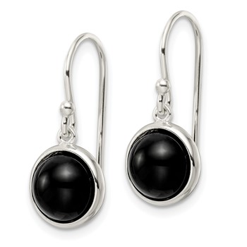 Sterling Silver Polished Onyx Bead Dangle Earrings — alternate view