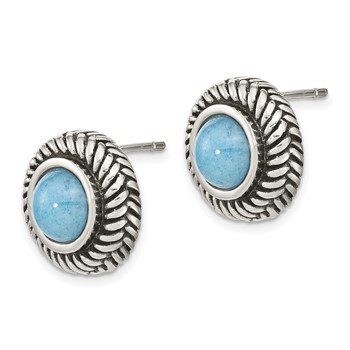 Sterling Silver Polished & Antiqued Imitation Turquoise Circle Post Earring — alternate view