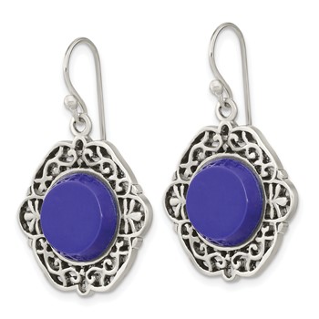Sterling Silver Oxidized Dyed Agate Filigree Fancy Dangle Earrings — alternate view