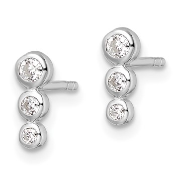 Sterling Silver RH Polished CZ Post Earrings — alternate view