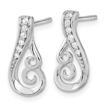 Sterling Silver Rh-plated Polished CZ Post Earrings — alternate view
