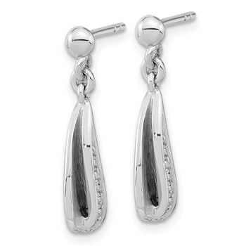 Sterling Silver RH-plated Brushed & Polished CZ Dangle Post Earrings — alternate view