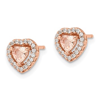 Sterling Silver Rose-tone Polished Pink & White CZ Heart Post Earrings — alternate view