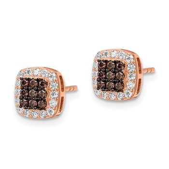 Sterling Silver Rose-tone Blk Rhodium-plate Fancy CZ Square Post Earrings — alternate view