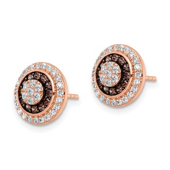 Sterling Silver Rose-tone Black Rhodium-plated CZ Fancy Post Earrings — alternate view